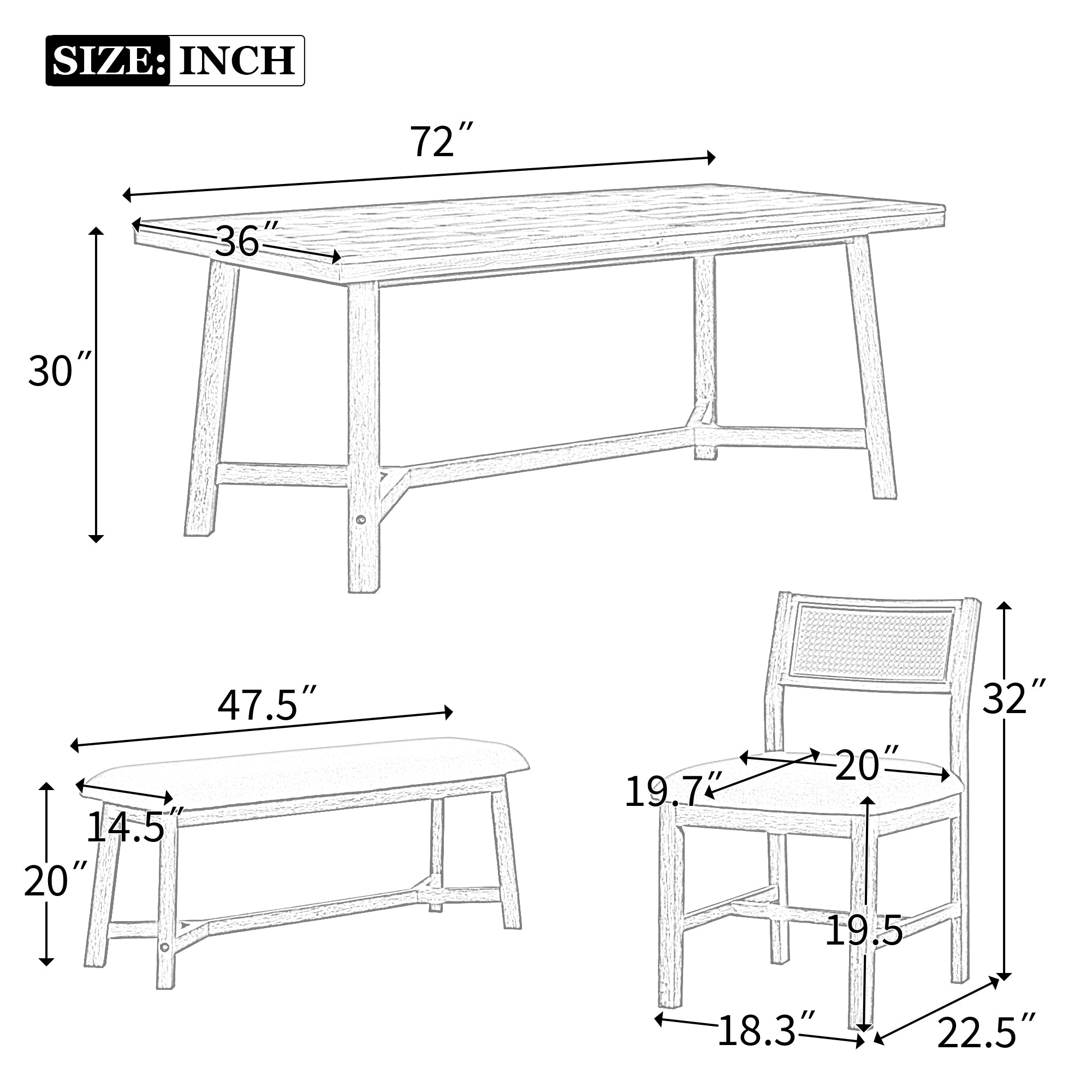 6-Piece Farmhouse Dining Set (Natural Wood)