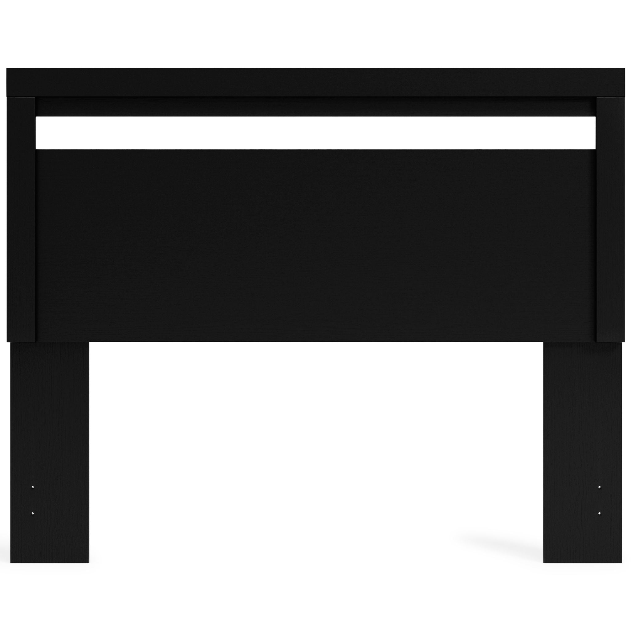 Black queen panel headboard with wide center panel and side support legs