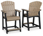 Outdoor barstool set of 2, slatted backs and seats, black legs with footrest