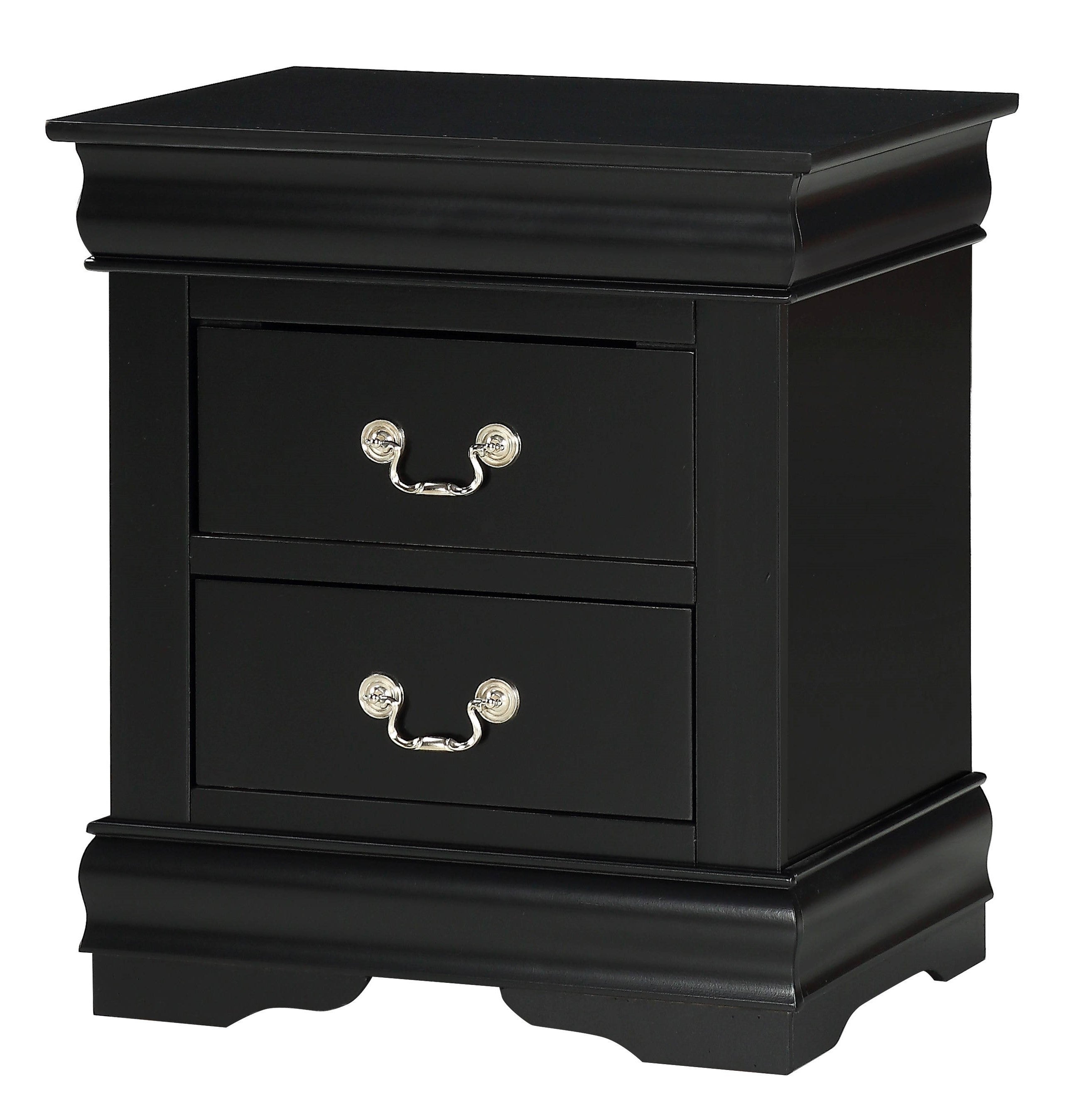 Black Louis Philip 2-Drawer Solid Wood Nightstand