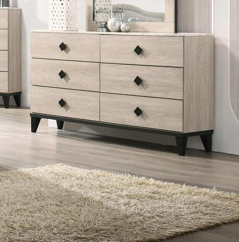 Modern Cream Bedroom Dresser Faux Marble Top 6 Drawers