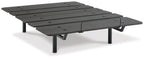 Adjustable bed base platform in black with hinged sections and four sturdy legs