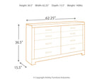 Gray dresser dimensions diagram showing width 62.25", height 36.5", depth 15.5"