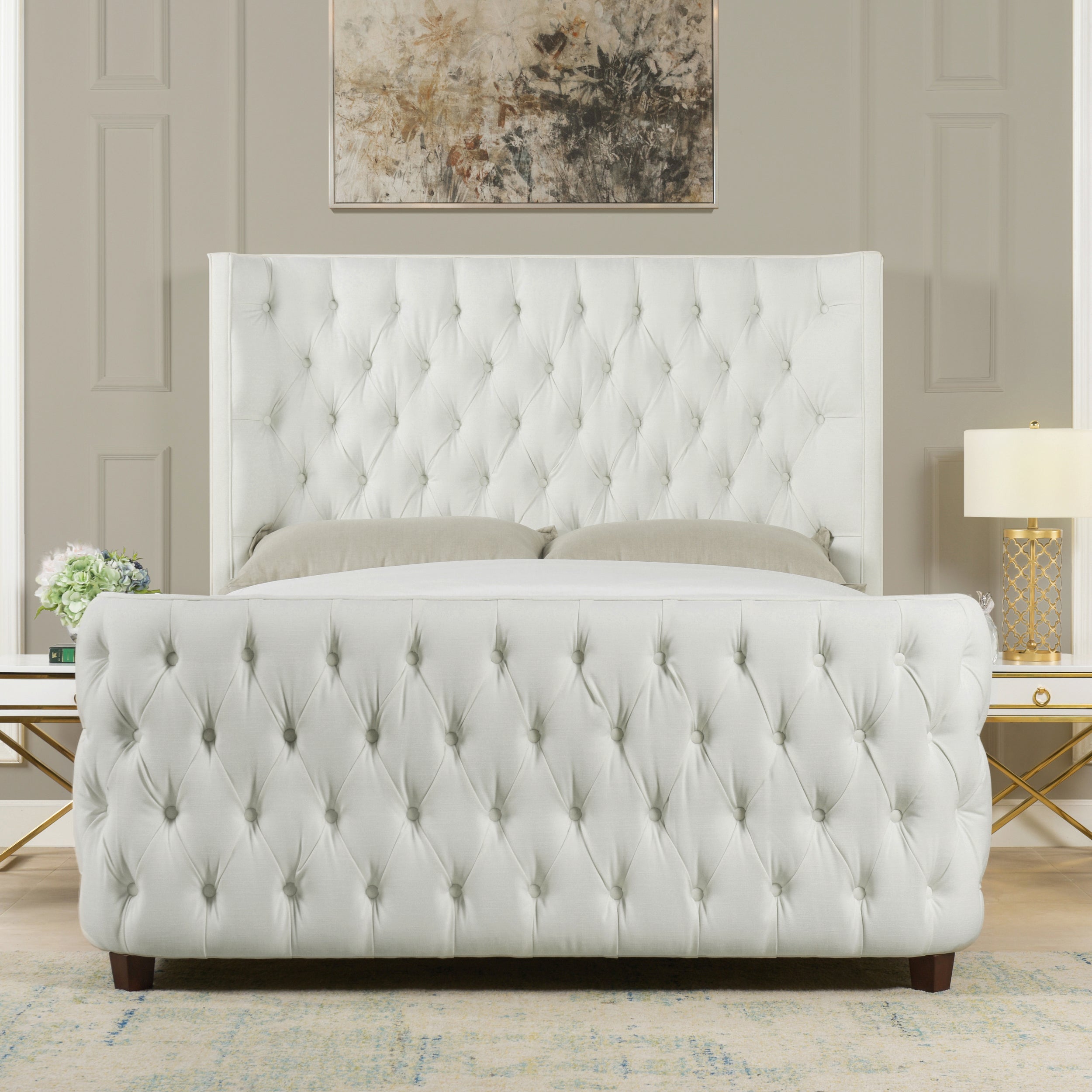 Brooklyn Queen Tufted Panel Bed Set - Headboard, Footboard, Antique White
