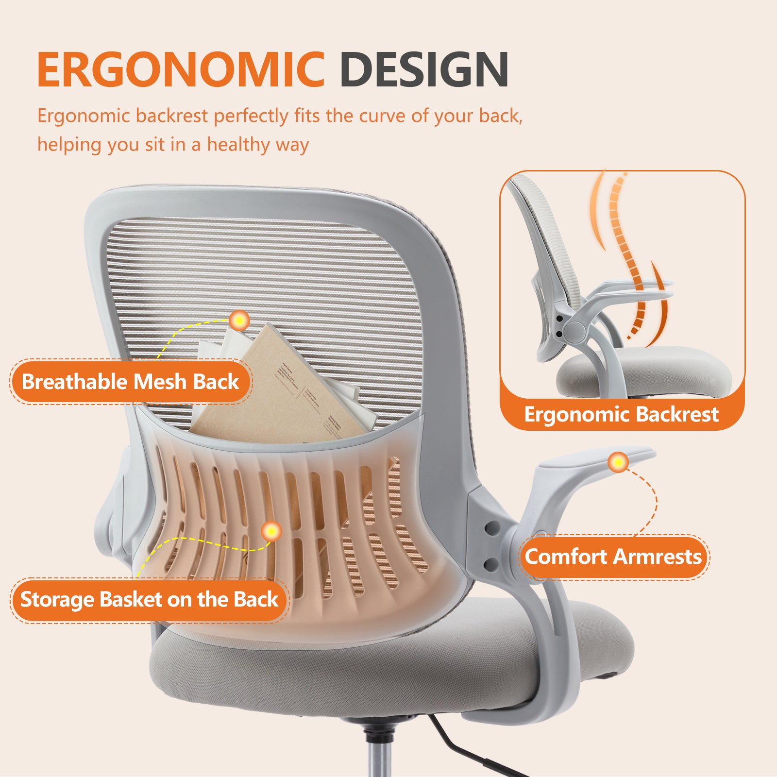 Tall Ergonomic Office Chair with Flip-up Armrests