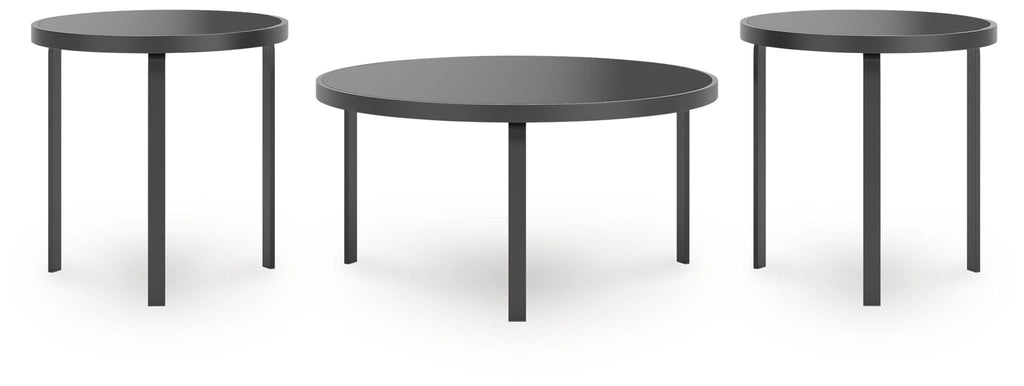 Black occasional table set of 3 with matching round tops and straight legs