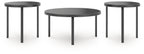 Black occasional table set of 3 with matching round tops and straight legs