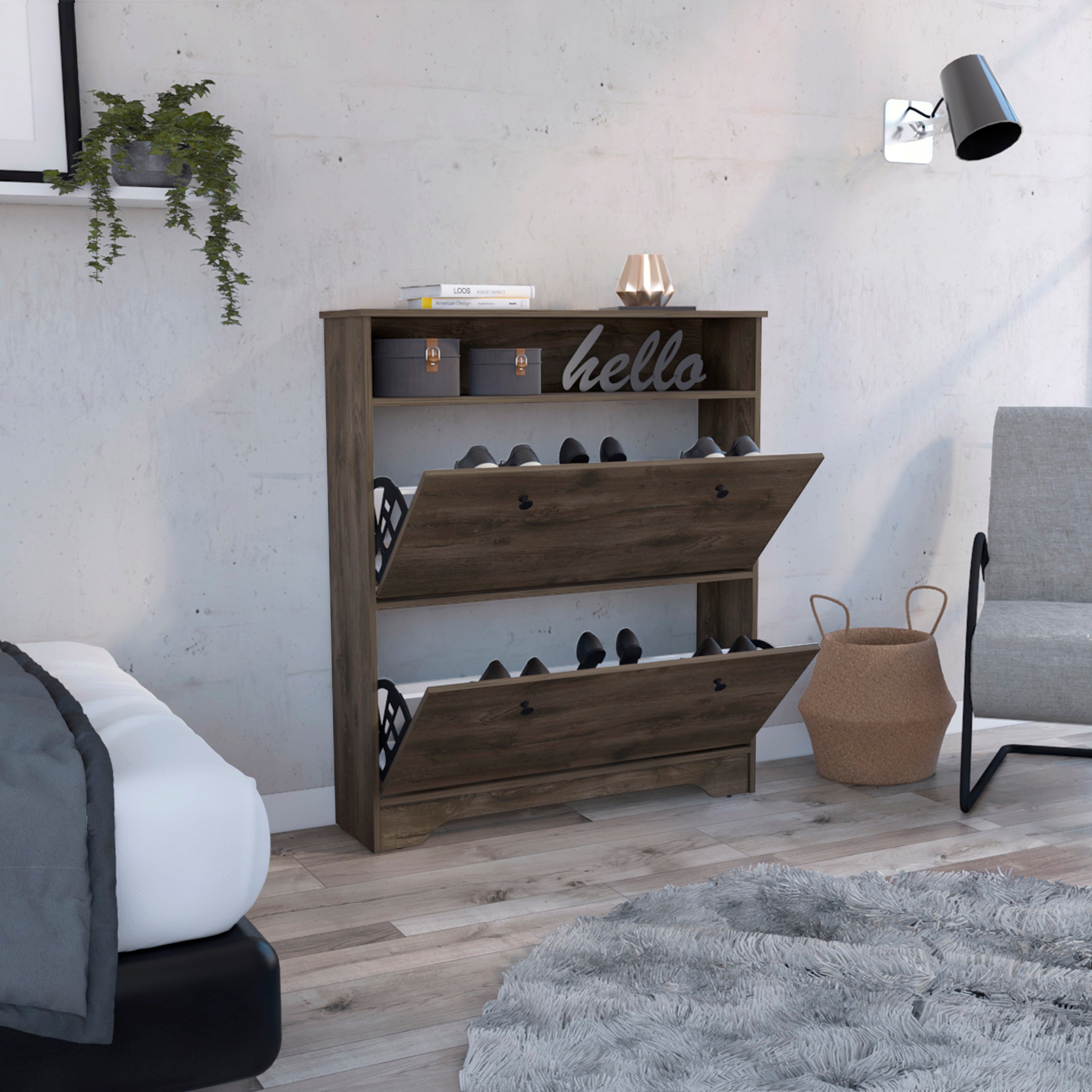 Calgary Dark Brown Shoe Rack: Open & Extendable Shelves