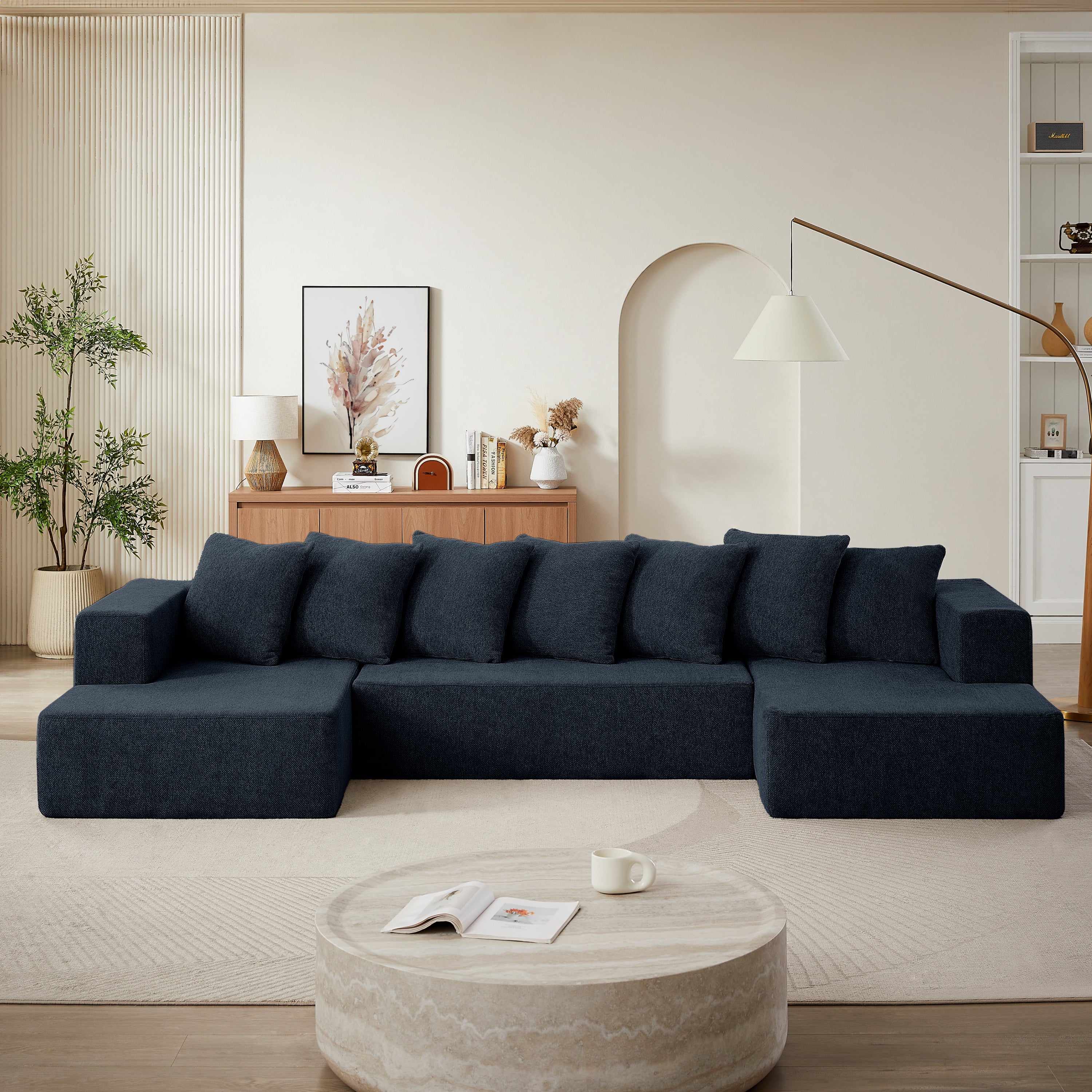 Luxury Chenille U-Shaped Modular Cloud Sofa for Living Room