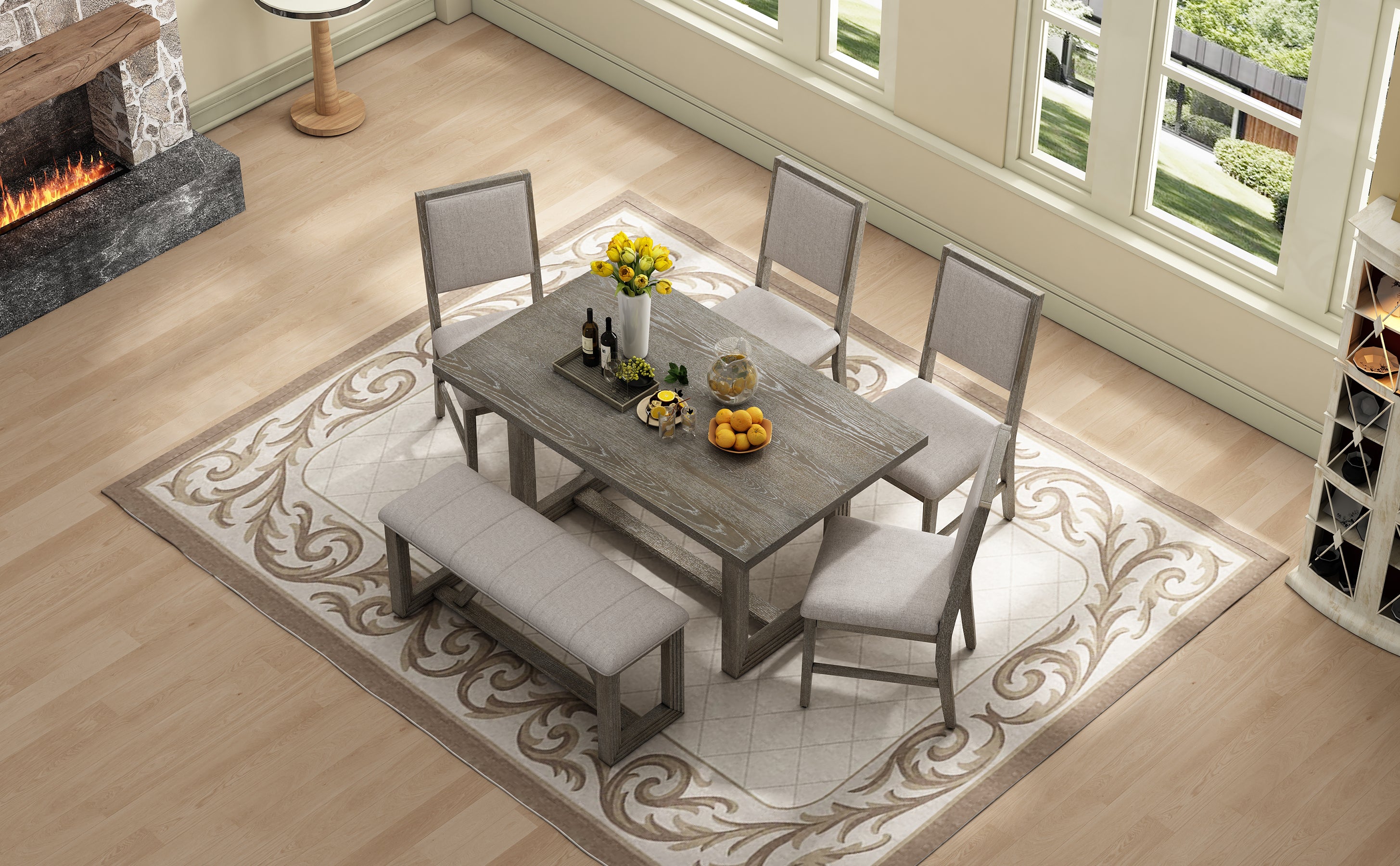 6-Pc Retro Dining Set Gray