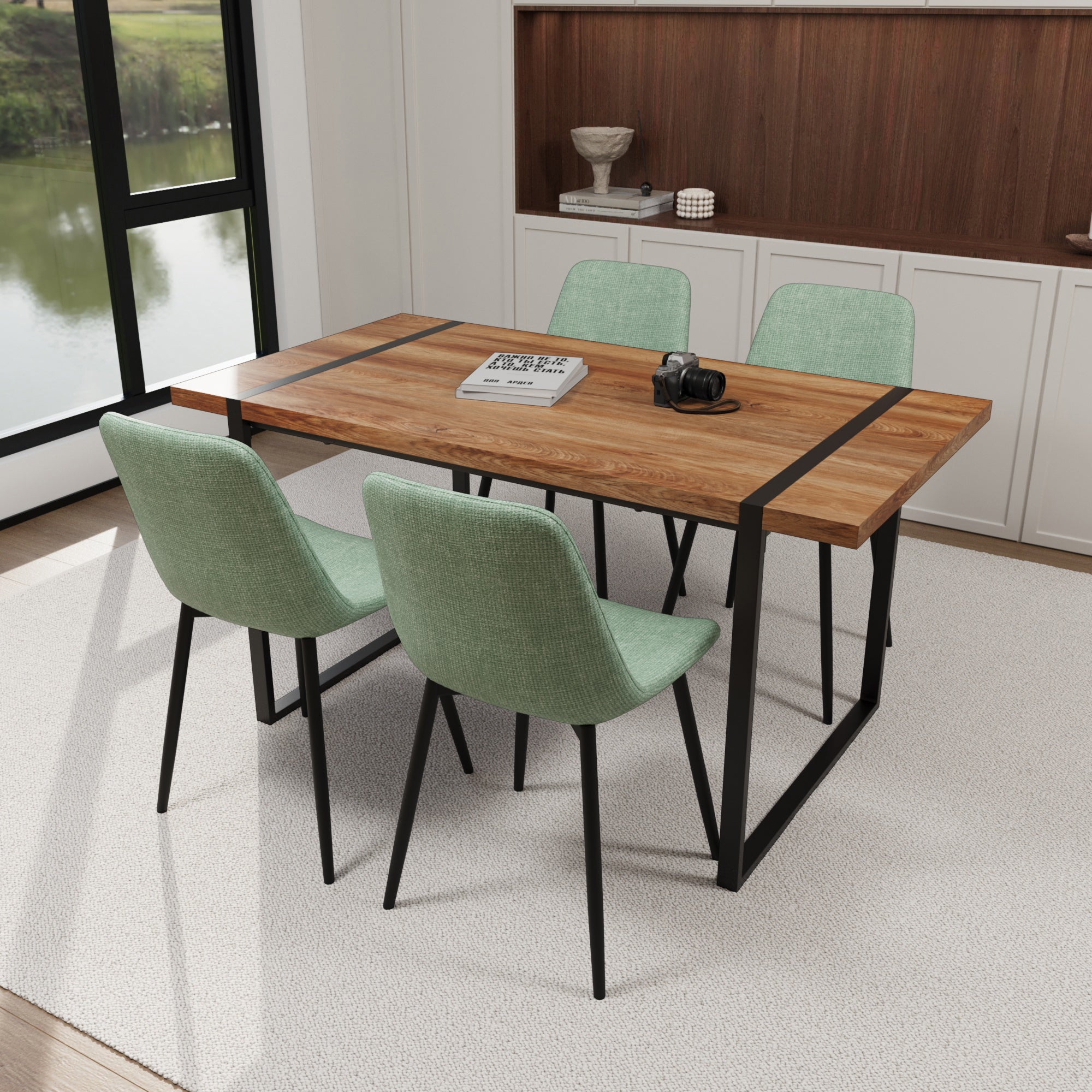 59" Modern Dining Table Set w/ Suede Chairs - 4 Pc