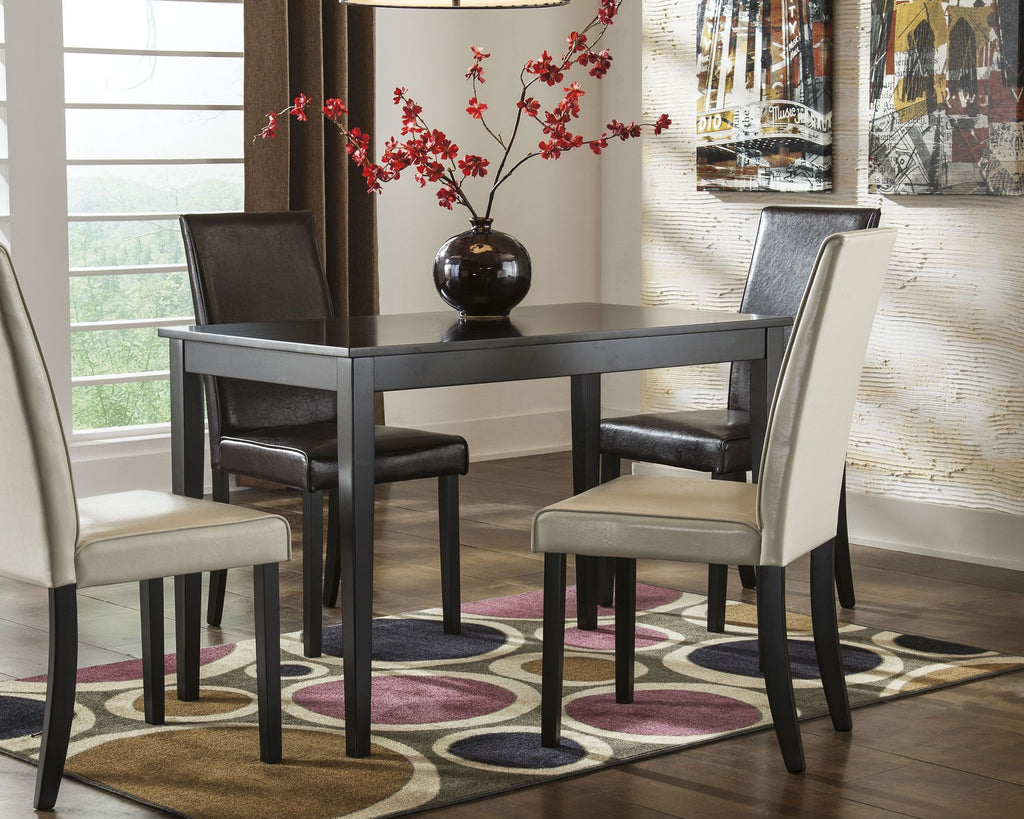Rectangular dark brown dining table with tabletop and four straight legs
