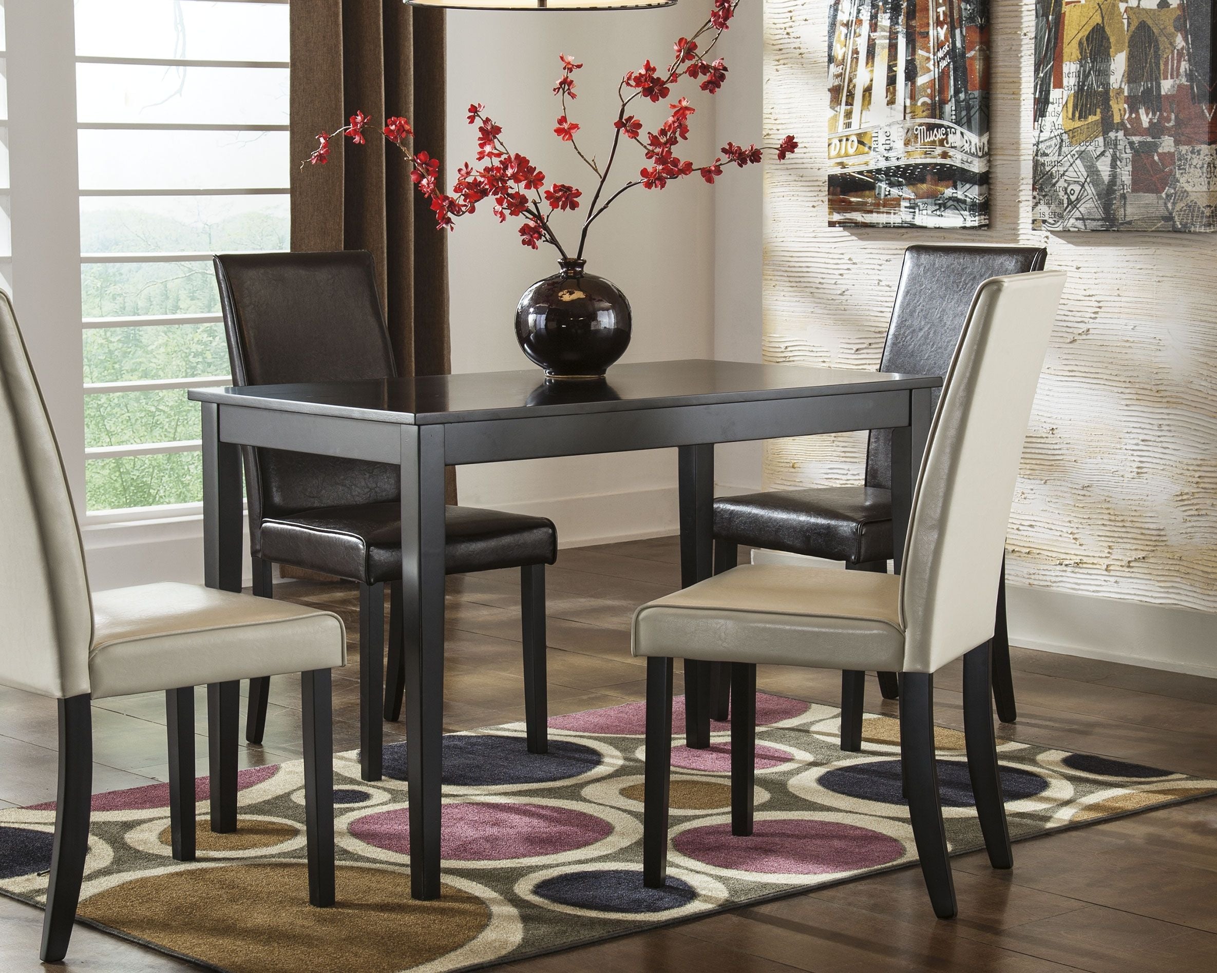 Rectangular dark brown dining table with tabletop and four straight legs