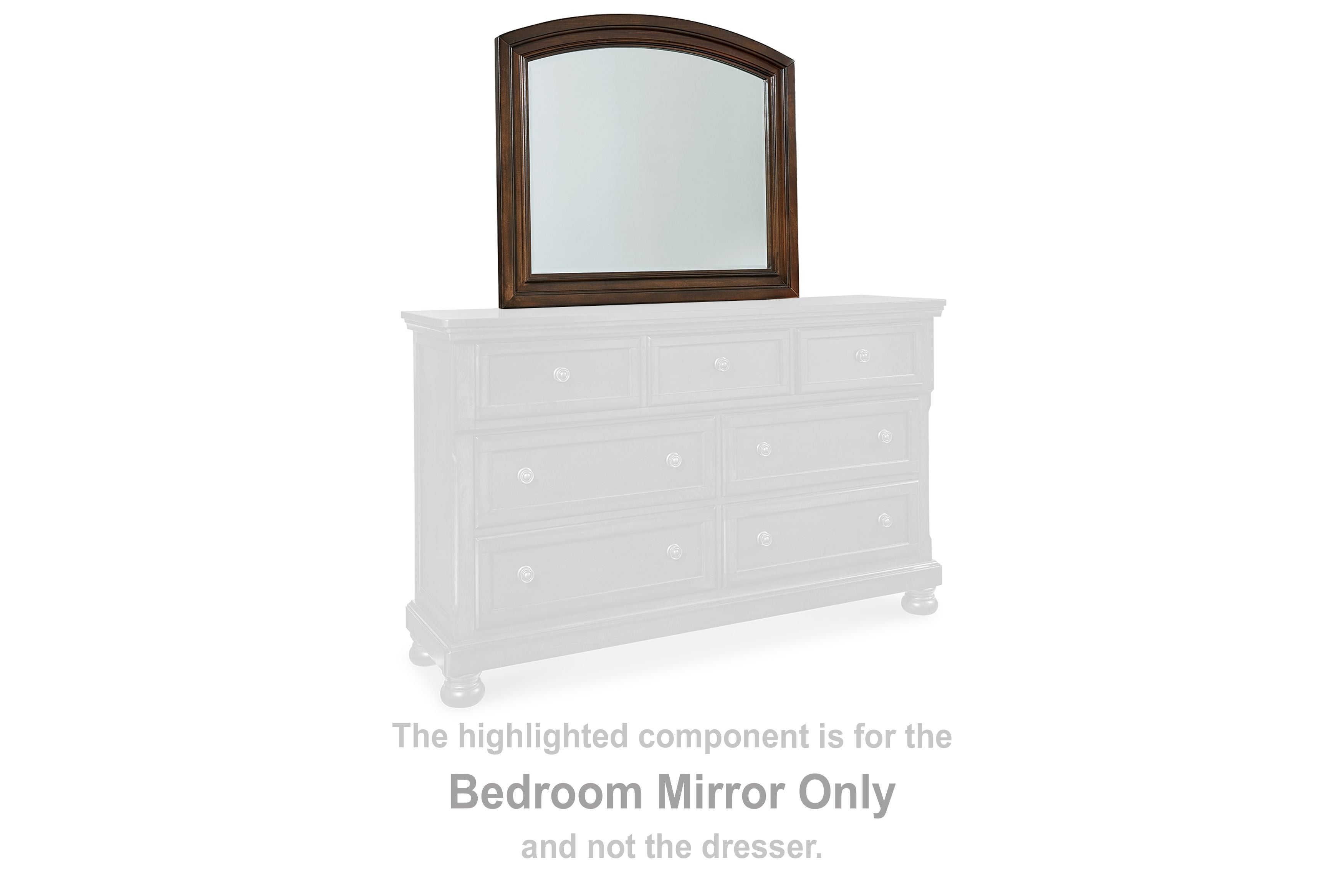 Porter arched bedroom mirror, rustic brown wood frame