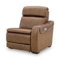 Brown power recliner armchair with cushioned arms and side control panel