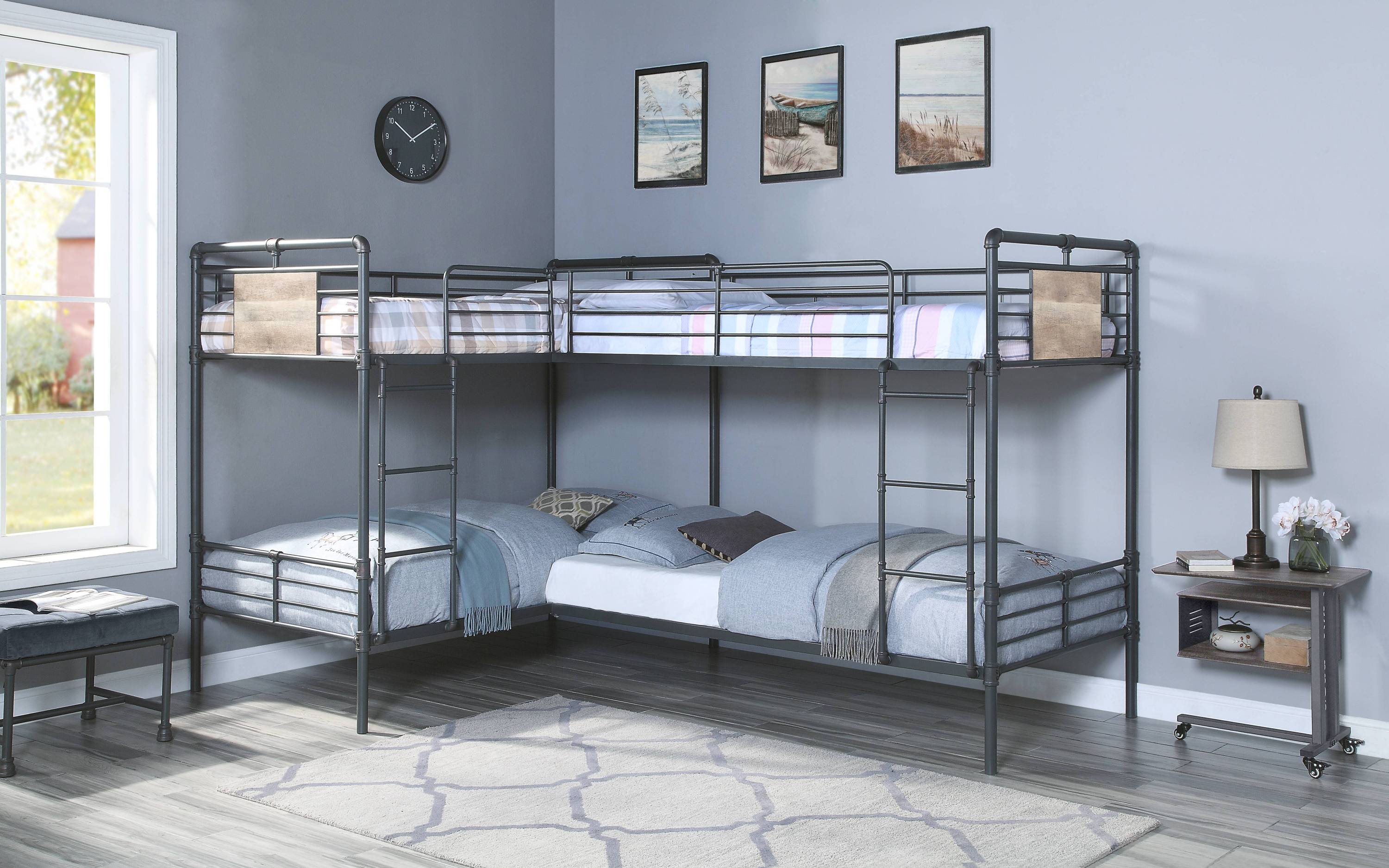 Cordelia Quad Twin Bunk Bed - Sandy Black/Dark Bronze Hand-Brushed