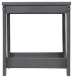 Charcoal gray square end table front panel with slatted lower shelf