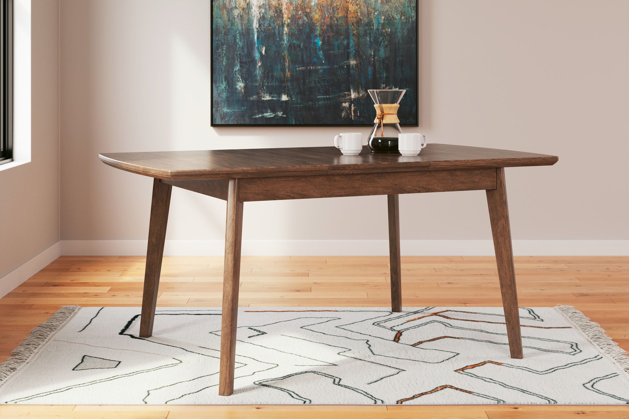 Rectangular dining table in dark wood with tapered legs