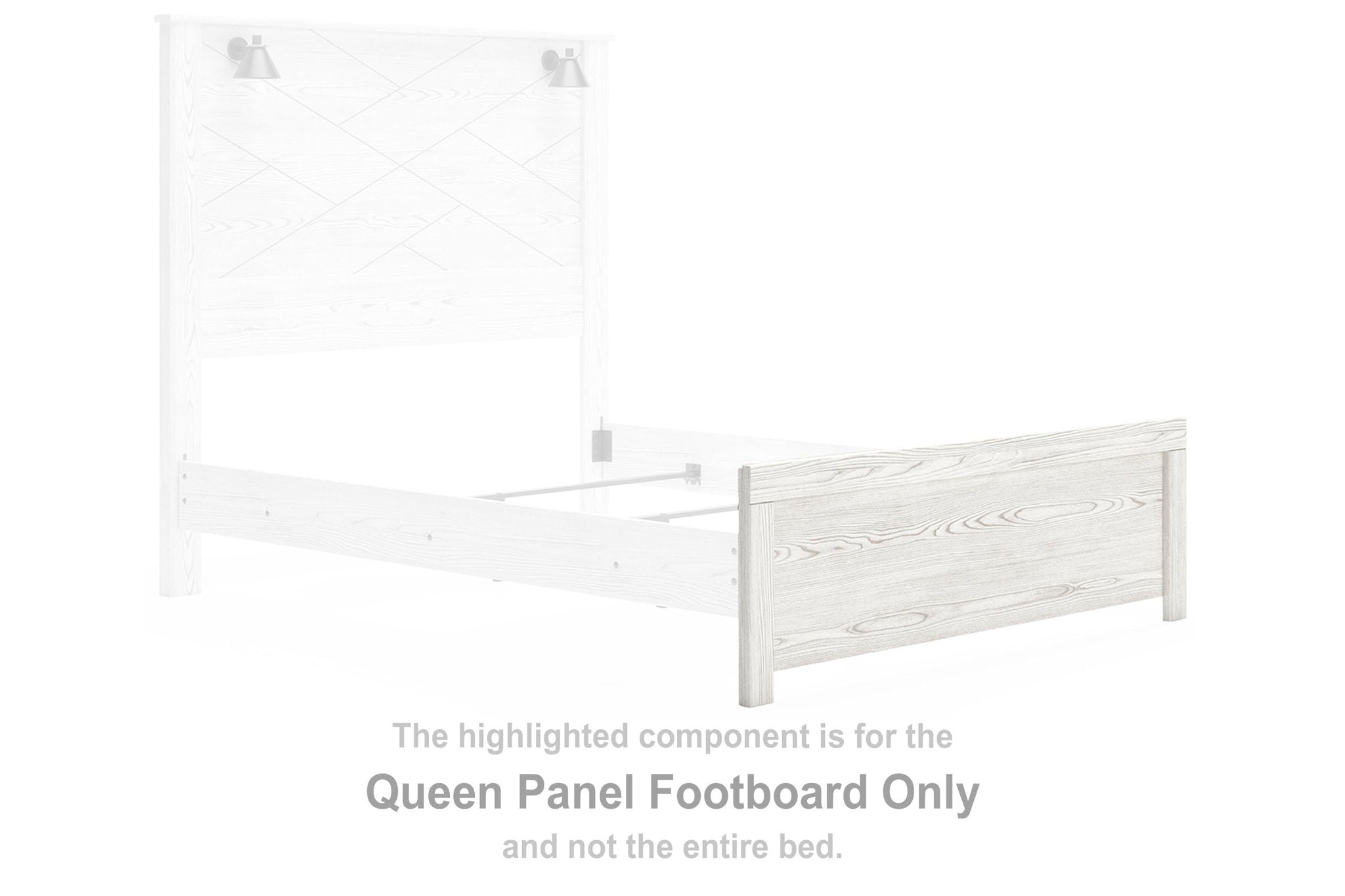 Queen panel footboard in white wood with vertical posts and flat top rail