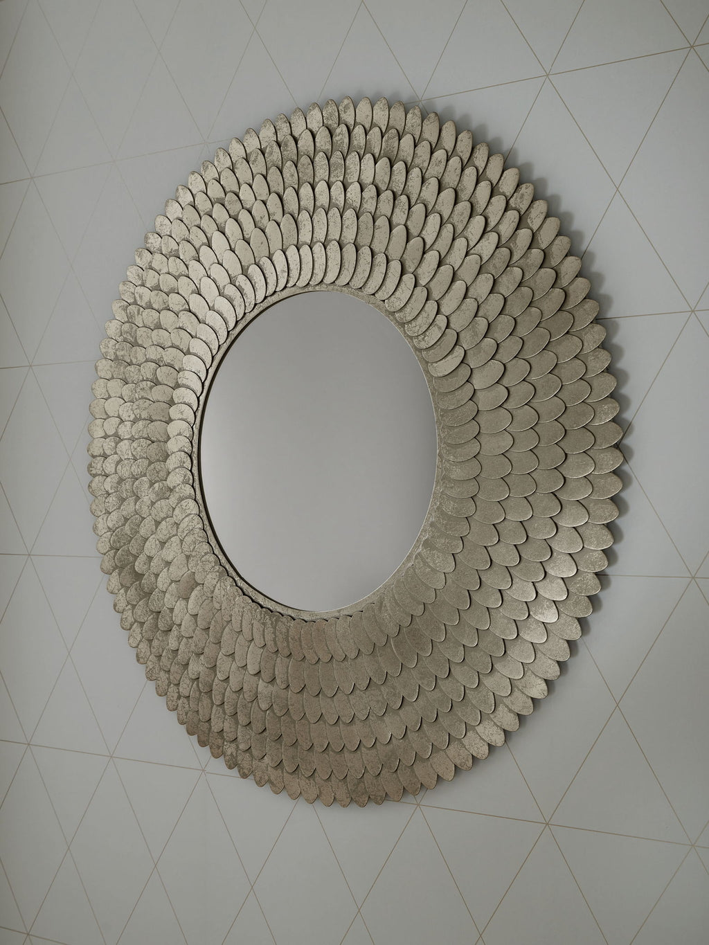 Wrightmund accent mirror with textured champagne scalloped ring frame and oval glass