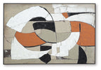 Abstract wall art with white, black, beige, and rust orange geometric shapes