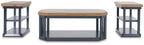 Landocken occasional table set with brown tops and dark blue-gray frames, three-piece