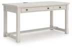 White home office desk with two drawers and open lower shelf