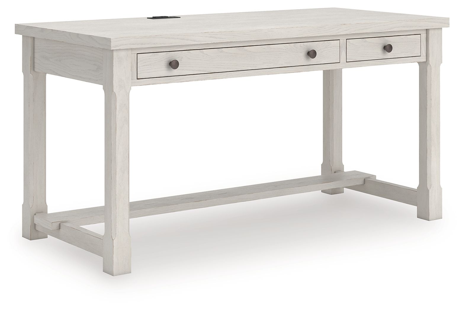 White home office desk with two drawers and open lower shelf