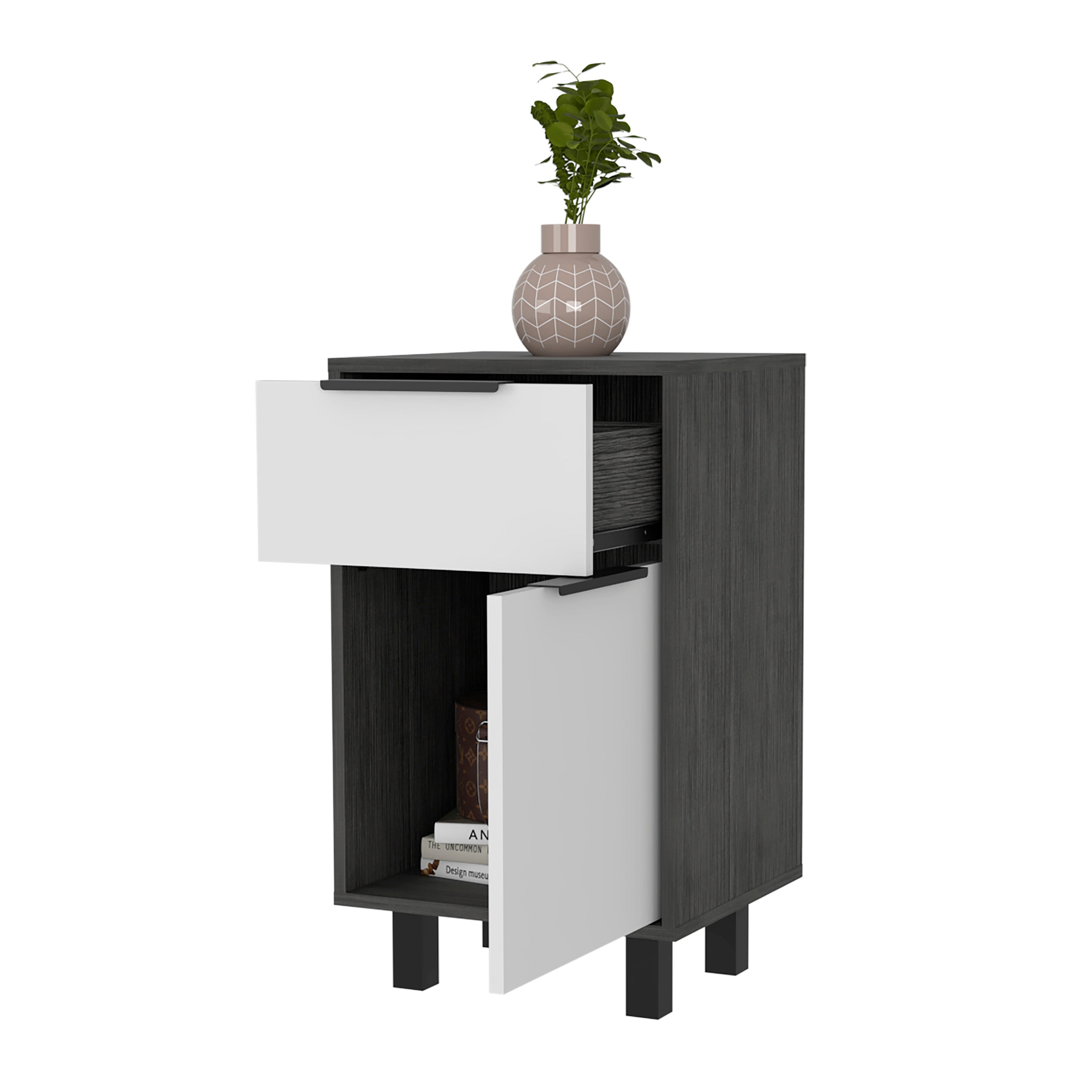 Kaia Z Nightstand - Oak/White - 1 Drawer, 1 Cabinet