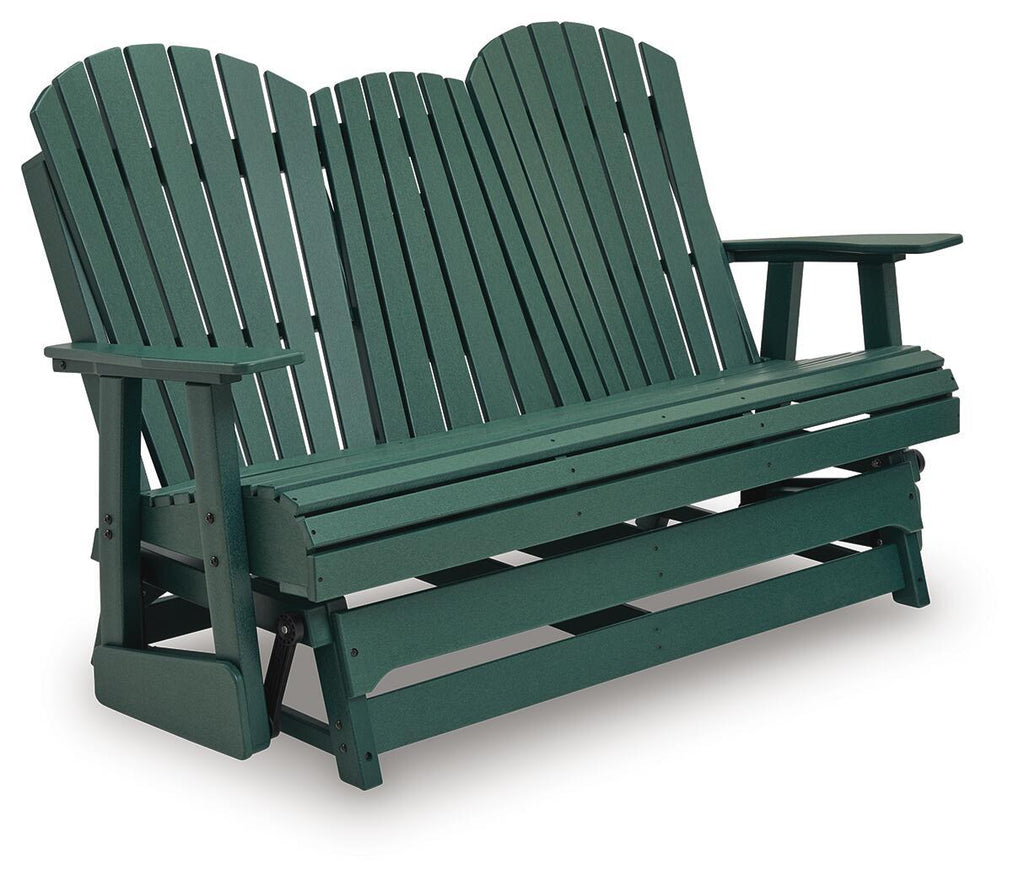 Shell Beach loveseat glider chair in green with slatted seat and back