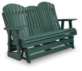 Shell Beach loveseat glider chair in green with slatted seat and back