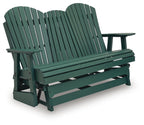 Shell Beach loveseat glider chair in green with slatted seat and back