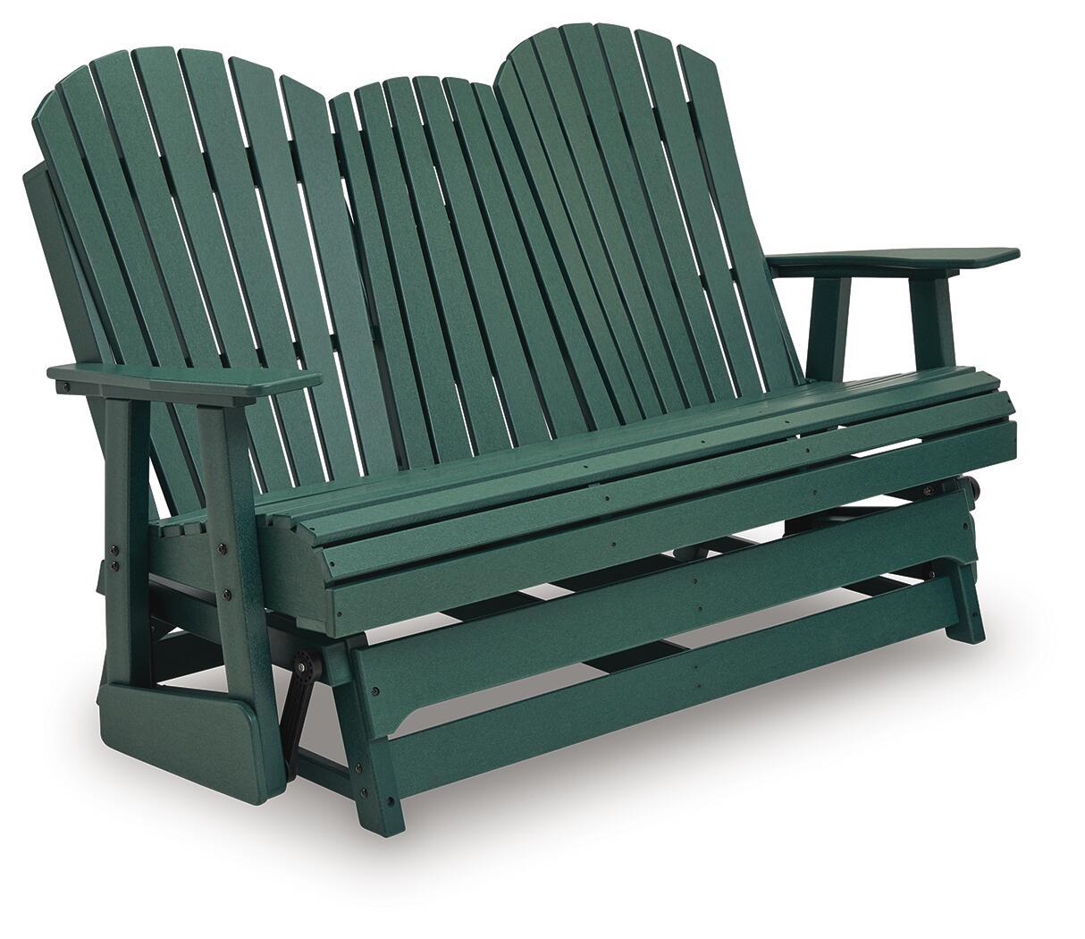 Shell Beach loveseat glider chair in green with slatted seat and back