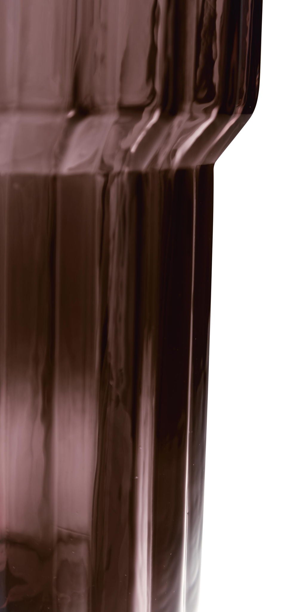 Purple faceted glass vase with fluted rim and vertical panel texture