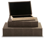 Gray fabric keepsake box set with open lid and visible inner compartment