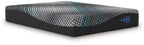 Black foam mattress with quilted grid top and turquoise accent lines