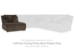 Chocolate left-arm facing press-back chaise section with ribbed fabric and pillows