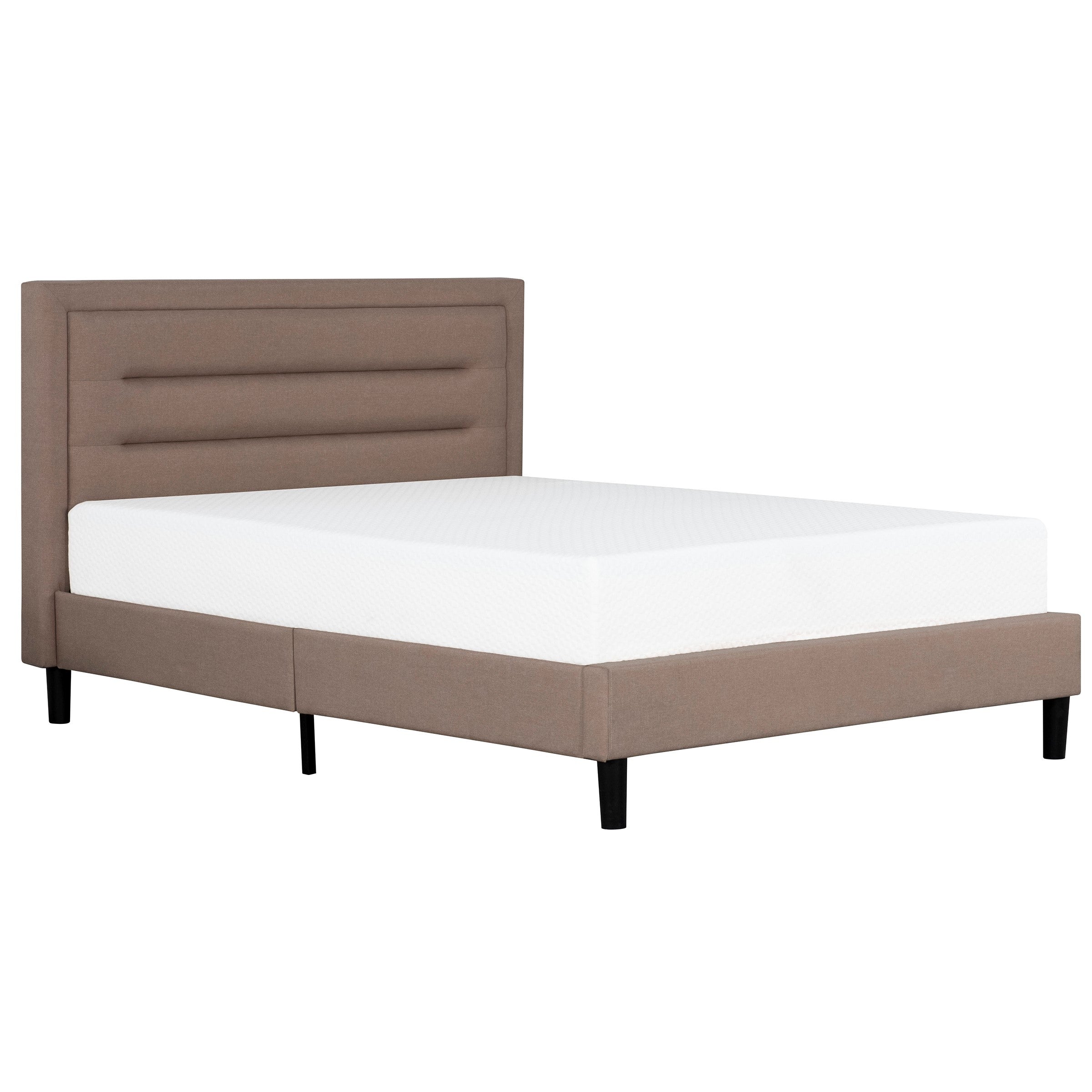 Brown Contemporary Full Upholstered Platform Bed w/ Tufted Headboard