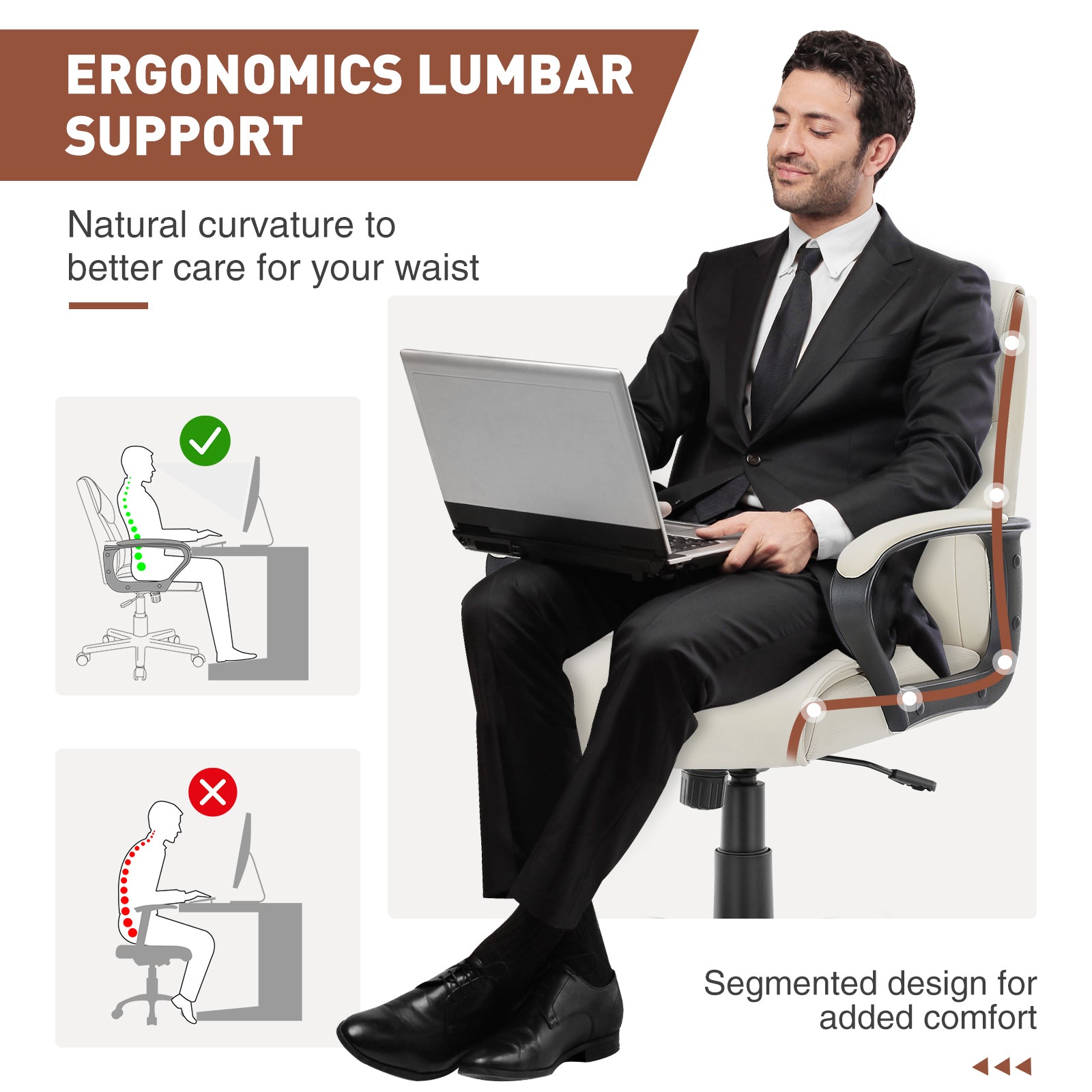 Mid Back Office Desk Chair with Padded Armrests, PU Leather