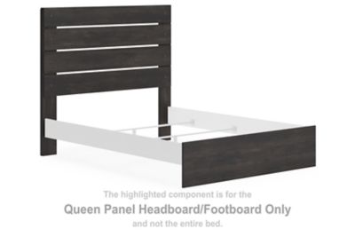 Dark gray queen panel headboard and footboard with horizontal slat design