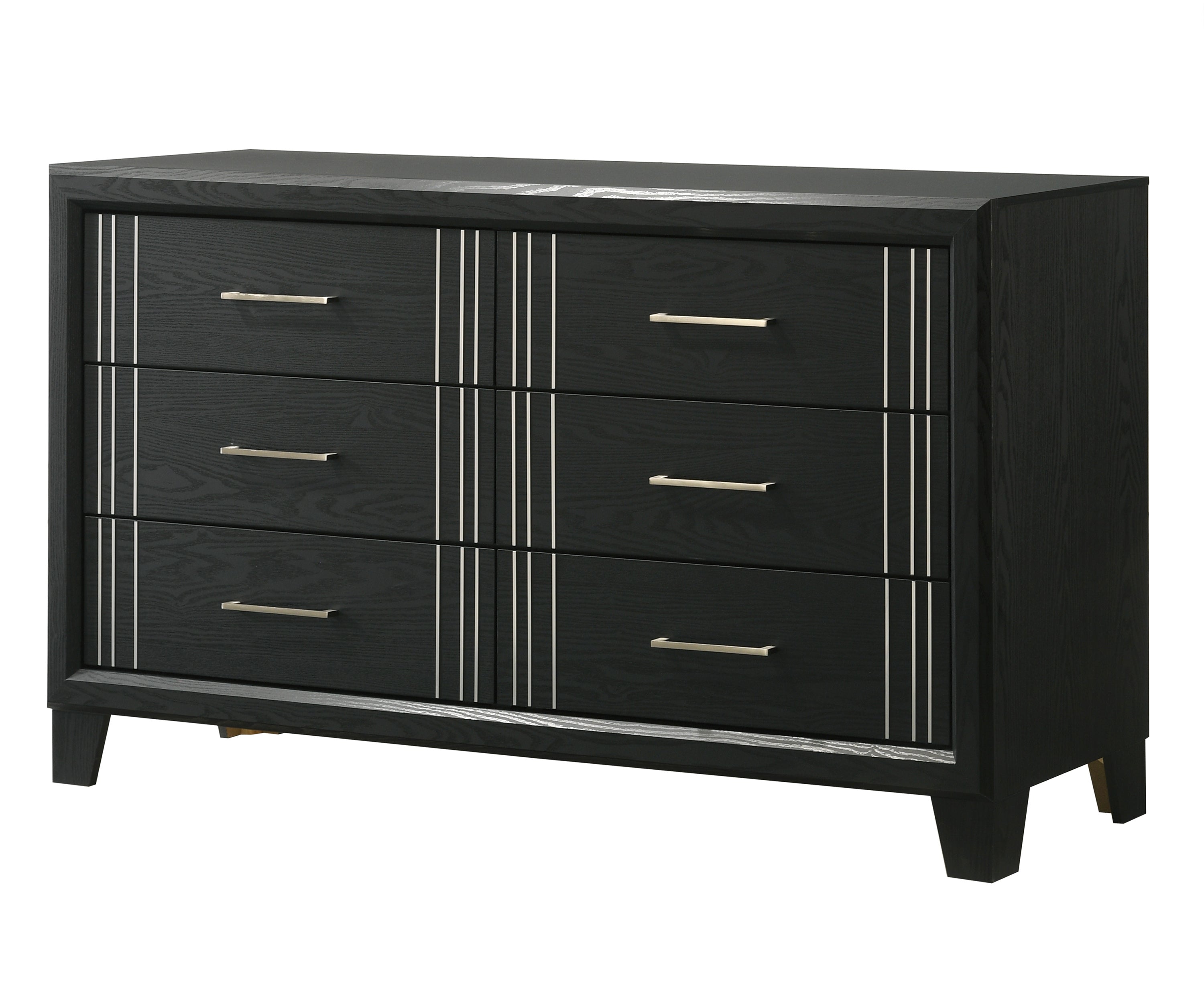 Contemporary Six-Drawer Dresser - Charcoal Wood Bedside Cabinet