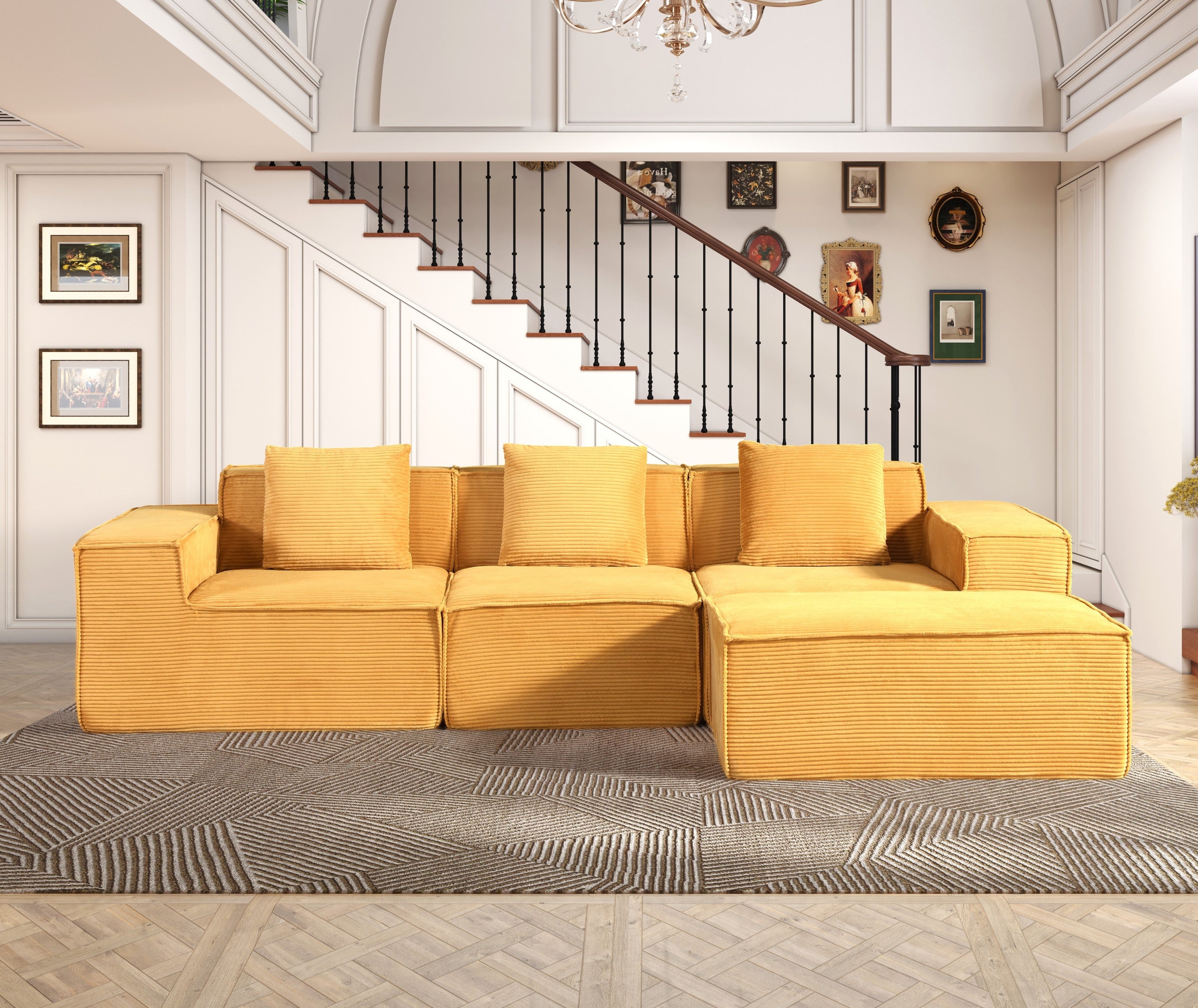 CozyForm Ginge Yellow Cloud Sectional Sofa Sleeper Ottoman