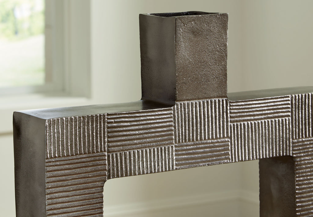 Wrengrove vase in dark gray, textured crossbar design with wide open center
