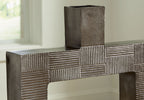 Wrengrove vase in dark gray, textured crossbar design with wide open center