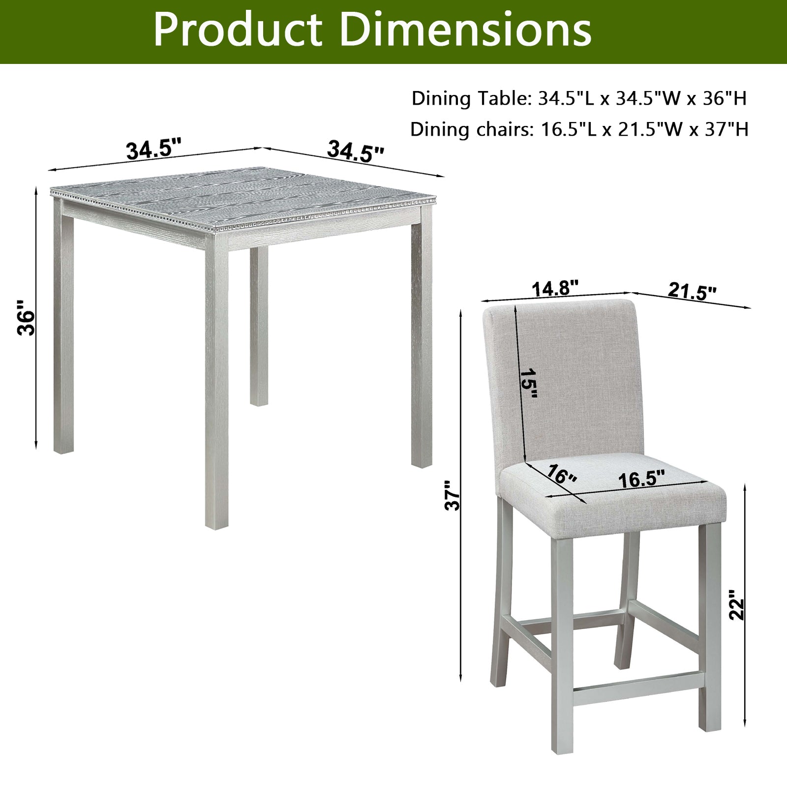 5-Piece Counter Height Dining Set w/Crystal Decor