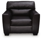 Midnight black upholstered armchair front view with cushioned seat and back