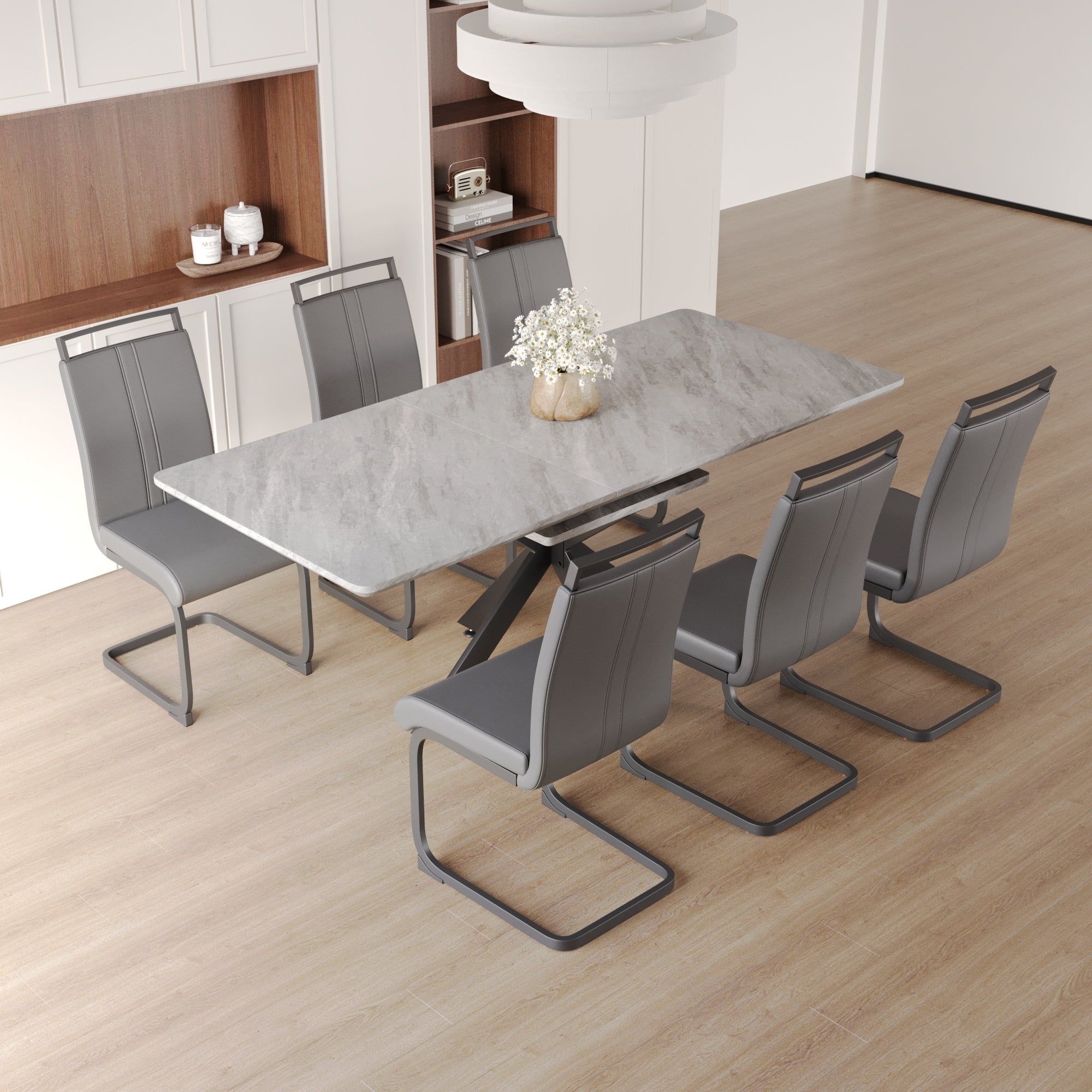 62" Extendable Dining Table Set for 6-8 People