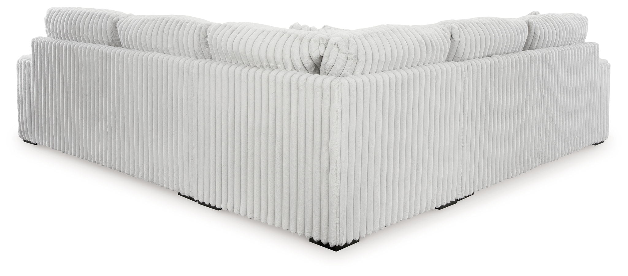 Gray sectional sofa chaise with ribbed fabric and tufted back cushion detail
