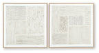 Set of 2 framed abstract wall prints with textured white blocks; beige and dark frames