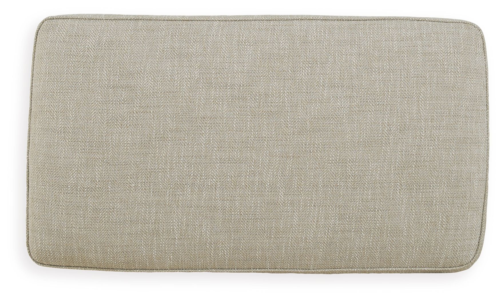 Fog beige upholstered ottoman with smooth seat and rounded edges